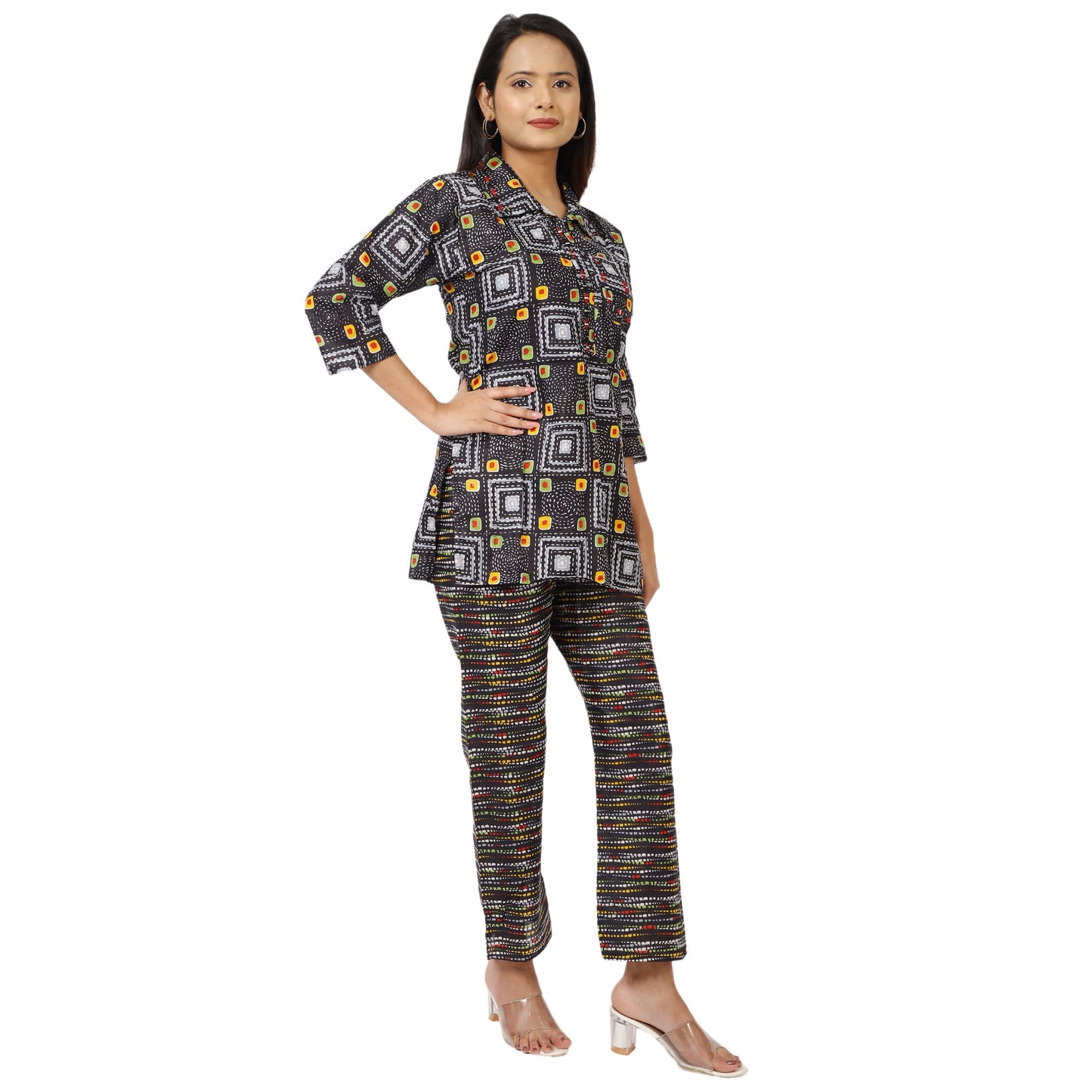 Stylish Black Printed Top & Pants Set