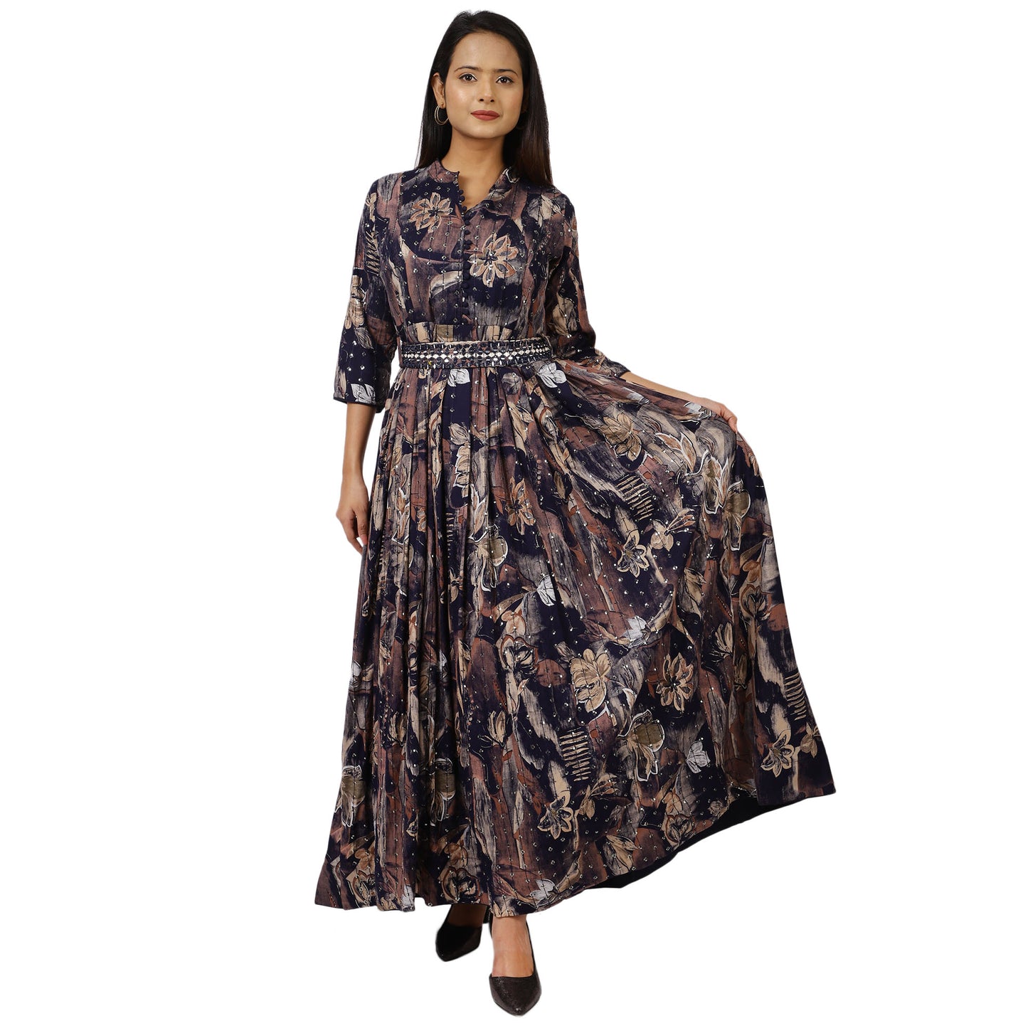 Studded Belt Floral Dress Full View