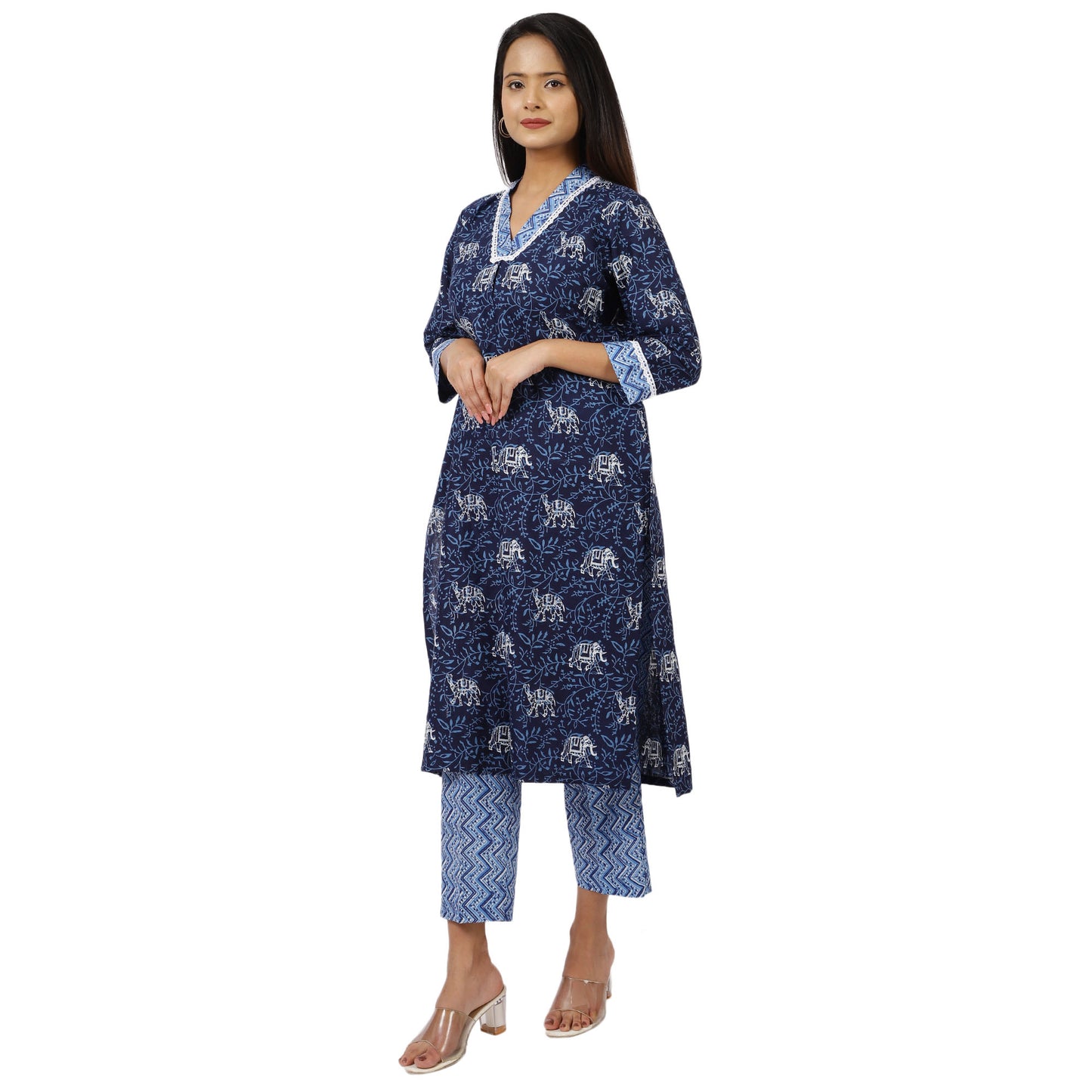 ZS Fashion Women's Navy Blue Cotton Kurta Set