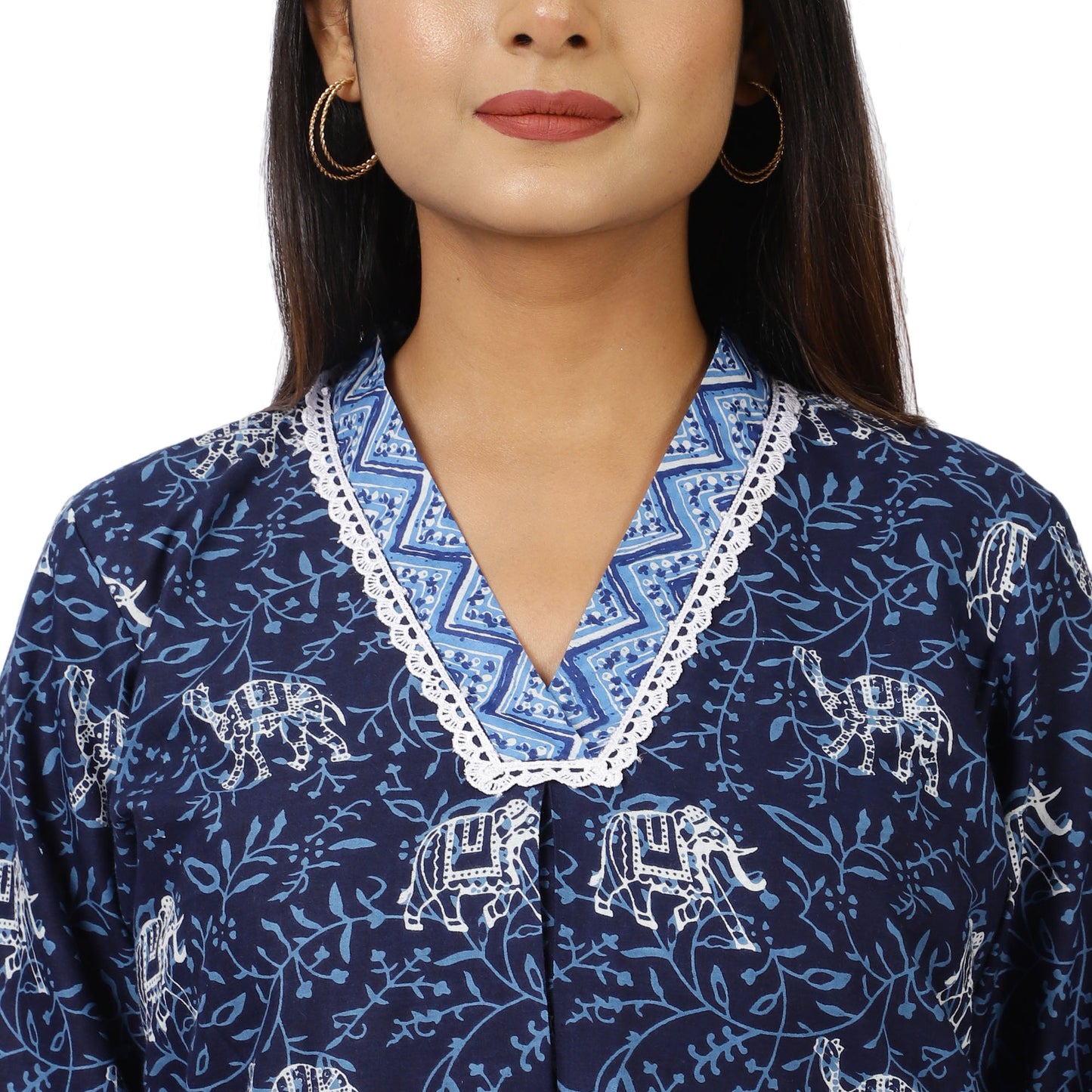 Navy Blue Geometric Print Kurta and Palazzo