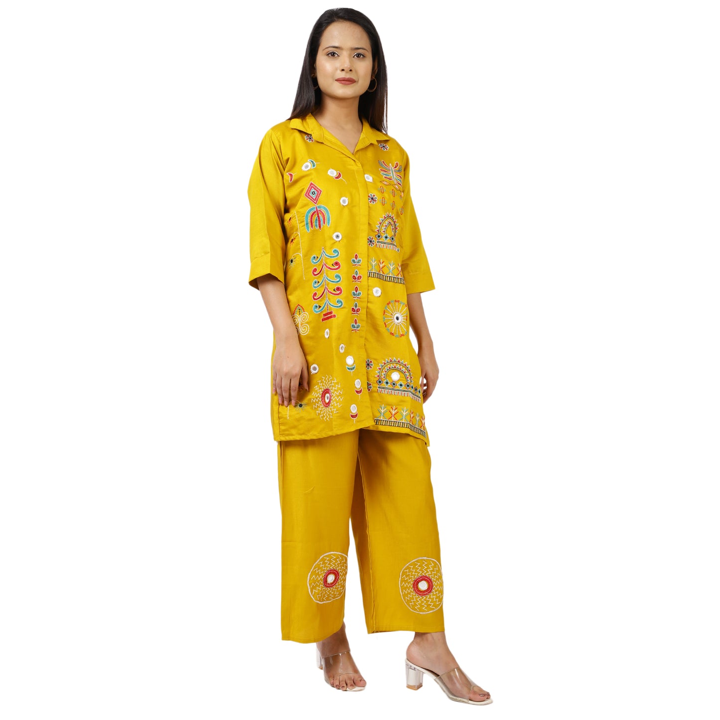ZS Fashion Women's Ethnic Yellow Kurta and Pant Set, Soft Cotton Fabric with Embroidery, 3/4 Sleeve Design