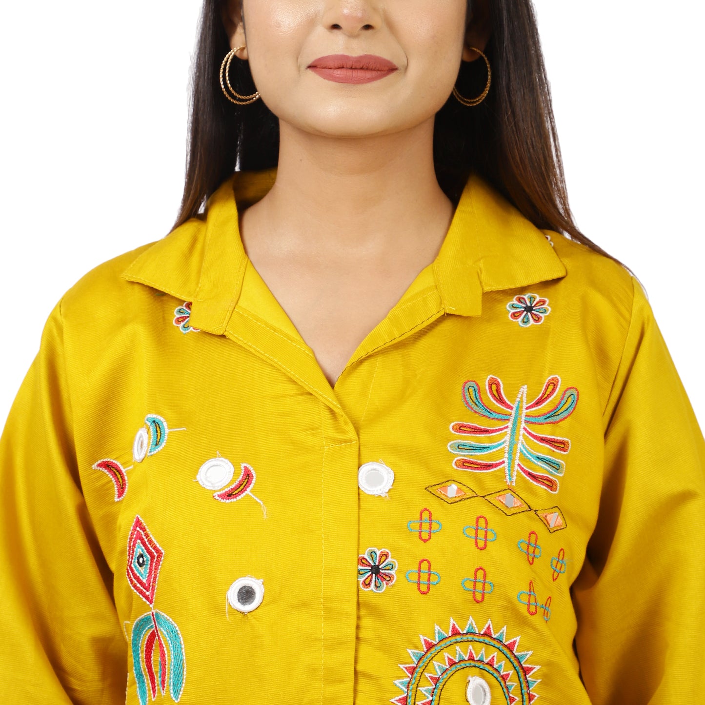 ZS Fashion Women's Ethnic Yellow Kurta and Pant Set, Soft Cotton Fabric with Embroidery, 3/4 Sleeve Design