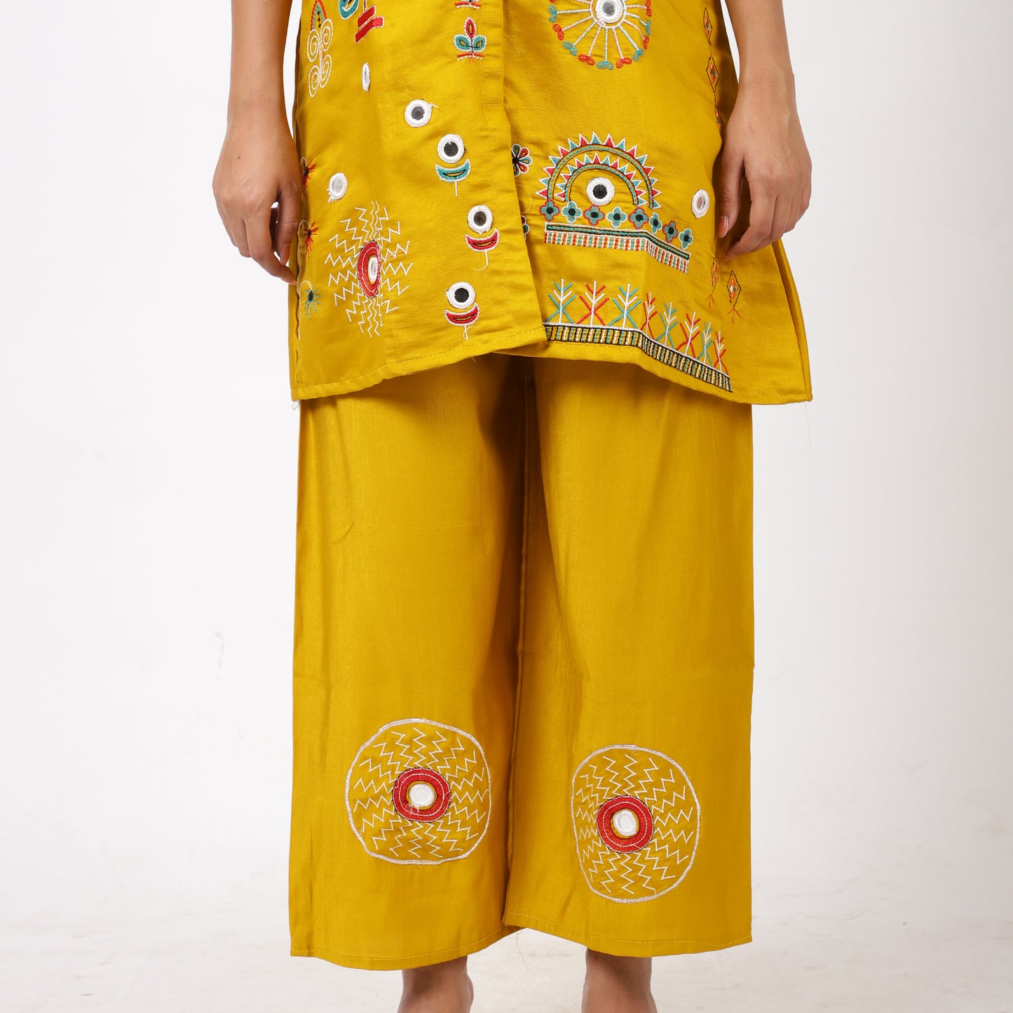 ZS Fashion Women's Ethnic Yellow Kurta and Pant Set, Soft Cotton Fabric with Embroidery, 3/4 Sleeve Design
