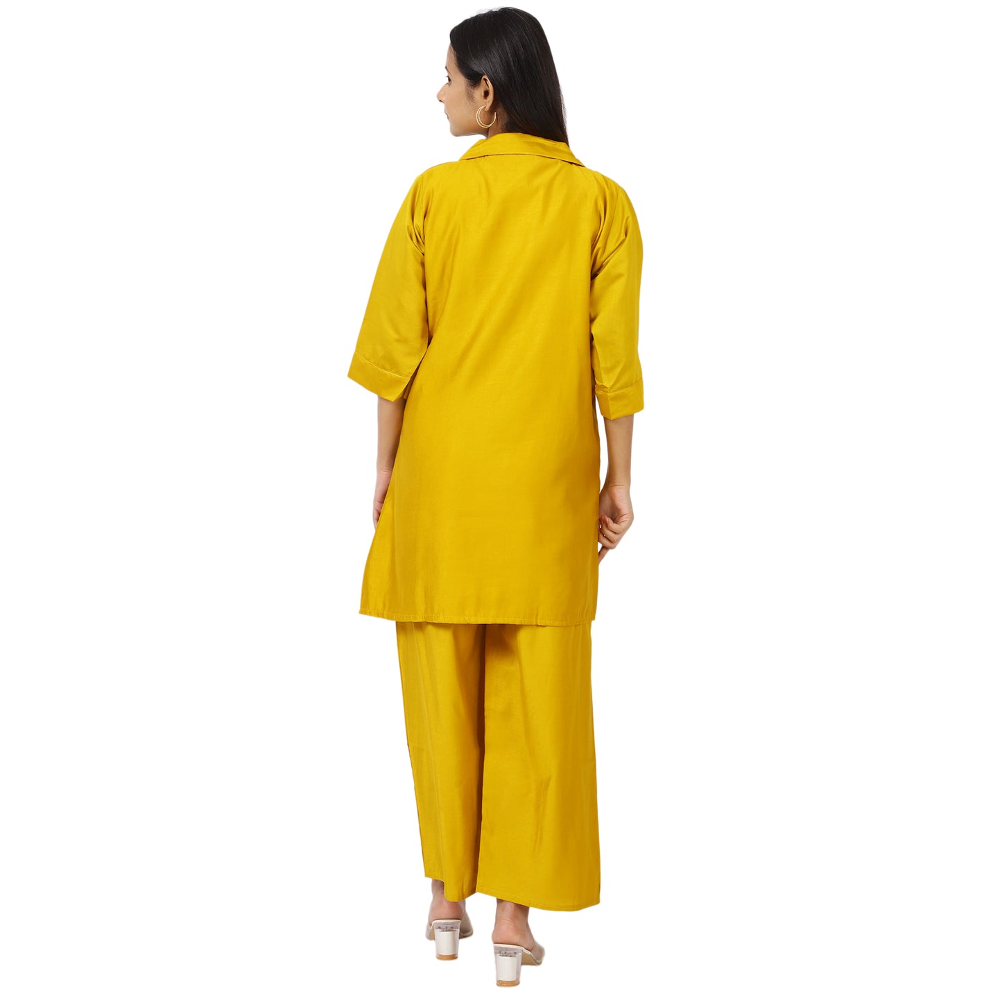 ZS Fashion Women's Ethnic Yellow Kurta and Pant Set, Soft Cotton Fabric with Embroidery, 3/4 Sleeve Design