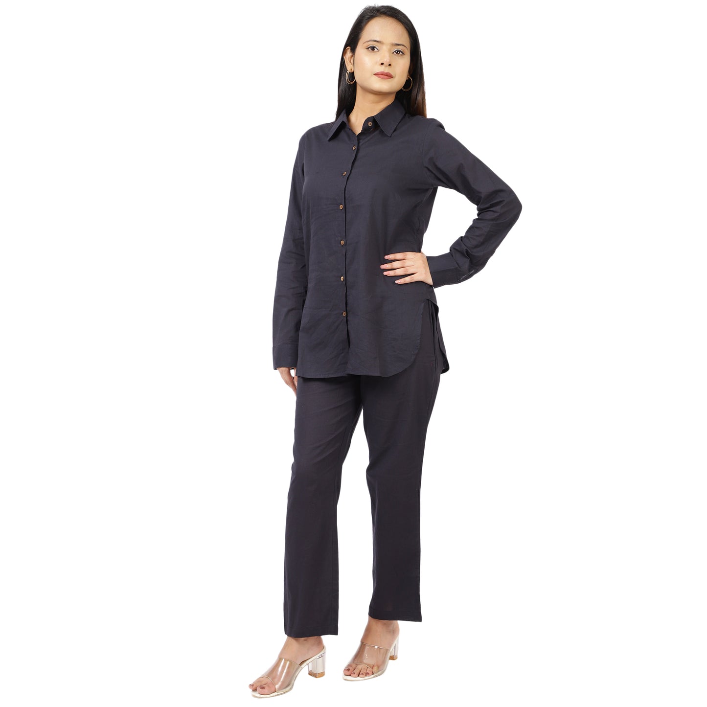 ZS Fashion Women’s Navy Blue Cotton Shirt with Matching Pants