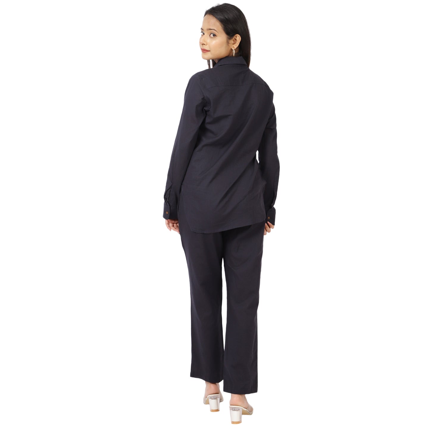 Casual Co-Ord Outfit in Navy Blue – Long Sleeve Button-Back View