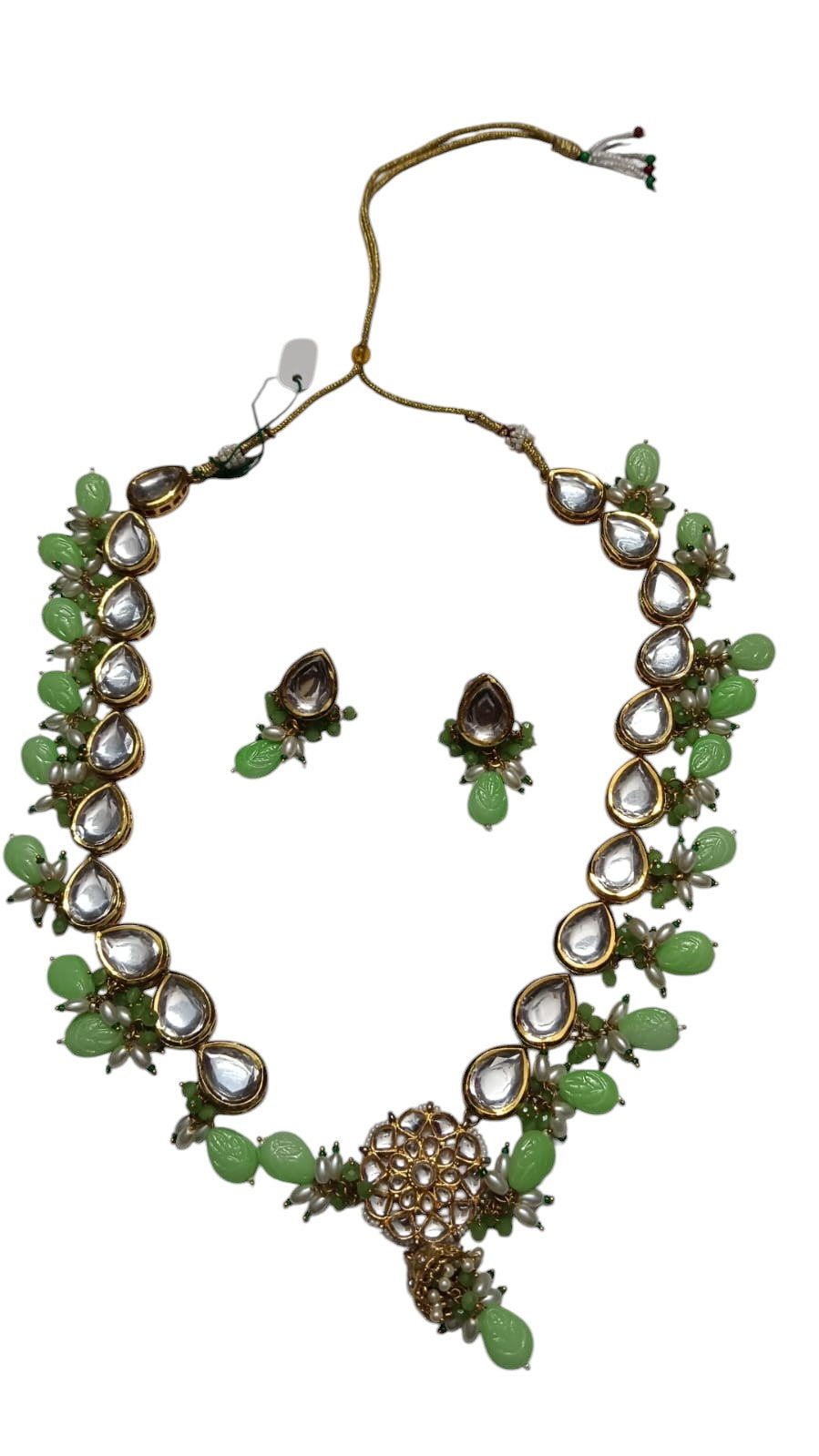 Traditional green diamond nickles with matching earrings