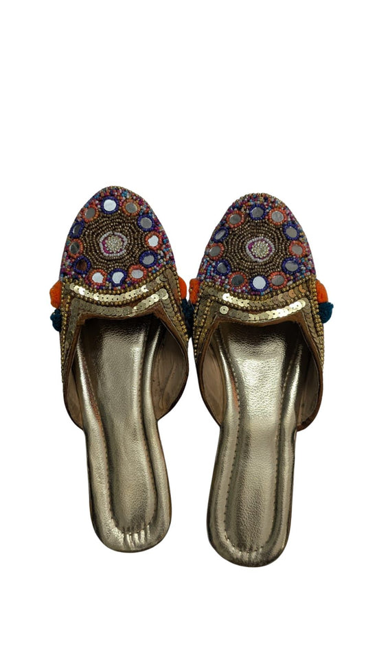 Women's Pearl & Seashell Embellished Slide Sandals, Brown Flat Slip-On Summer Beach Footwear