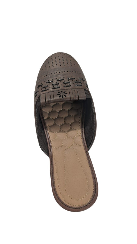 ZS Fashion Women’s Slip-On Mules | Perforated Design, Quilted Insole, Casual Comfort Slippers Brown
