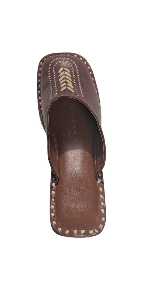 ZS Fashion Handcrafted Leather Kolhapuri Chappal – Brown Traditional Ethnic Slip-On Sandals with Square Toe Design