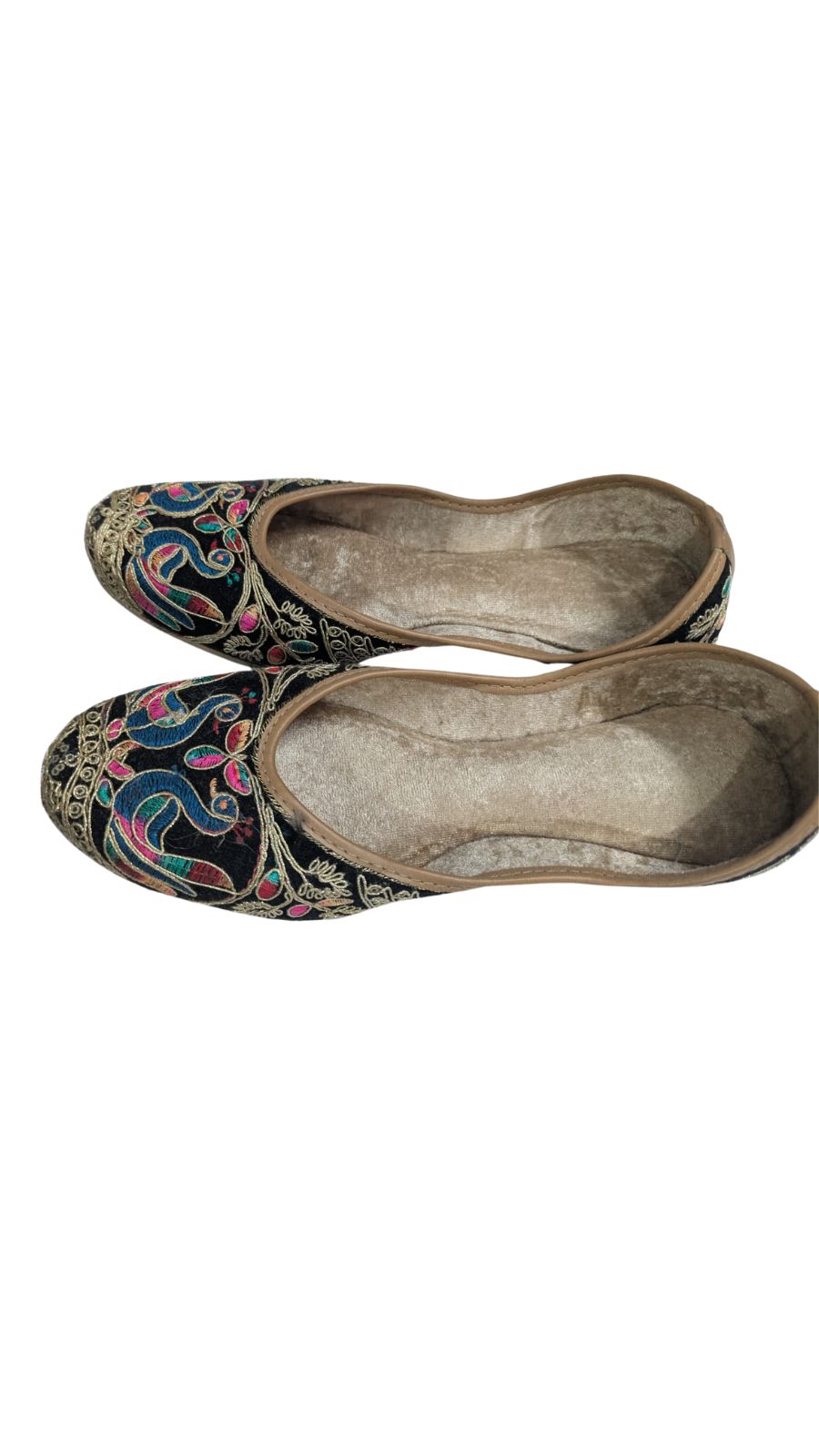 ZS Fashion Embroidered Ballet Flats, Black with Multicolour Peacock Pattern, Traditional Ethnic Style
