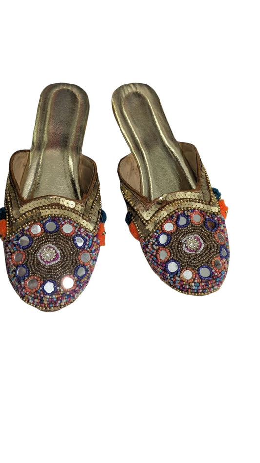 Women's Pearl & Seashell Embellished Slide Sandals, Brown Flat Slip-On Summer Beach Footwear
