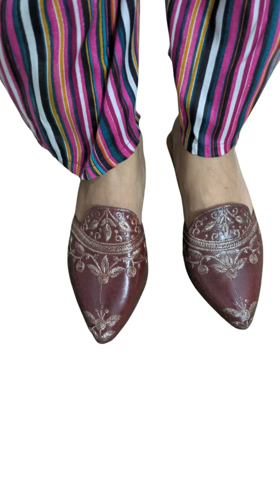 ZS Fashion Women's Handcrafted Ethnic Mules | Maroon Embroidered Slip-On Jutti with Golden Thread Work | Traditional Festive & Wedding Footwear