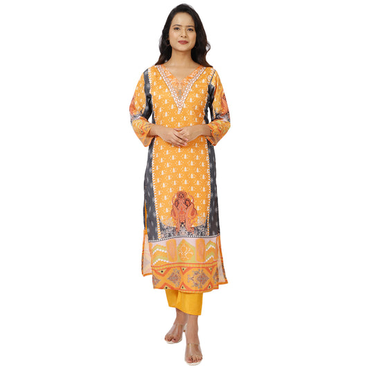 ZS Fashion Women's Orange Cotton Kurta Set Front View