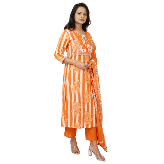 Women's orange & grey cotton salwar suit set
