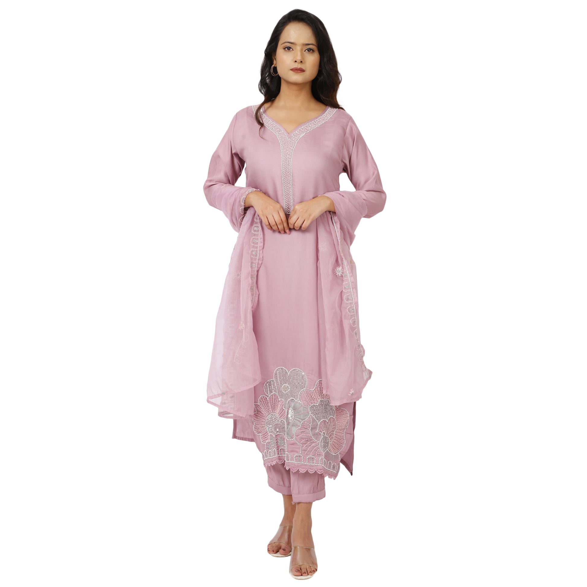 Stylish Mauve Kurta Pant Set with Dupatta – ZS Fashion