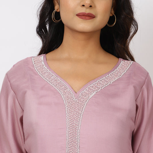 ZS Fashion Mauve Chikankari Cotton Blend Kurta Set