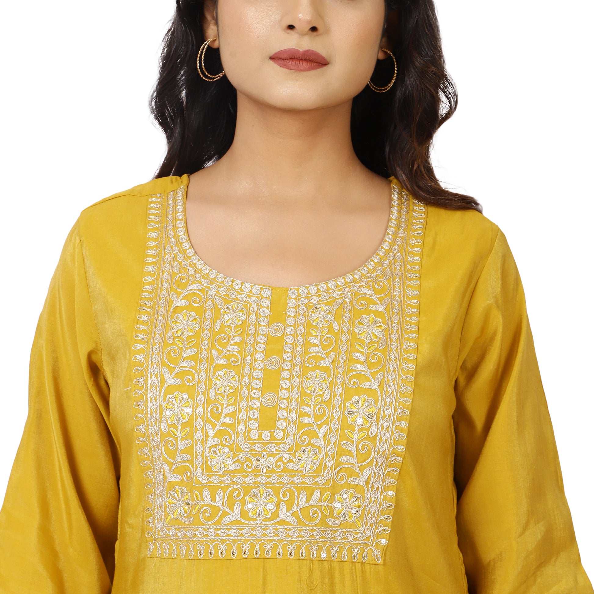 Cotton salwar kameez set with matching yellow dupatta