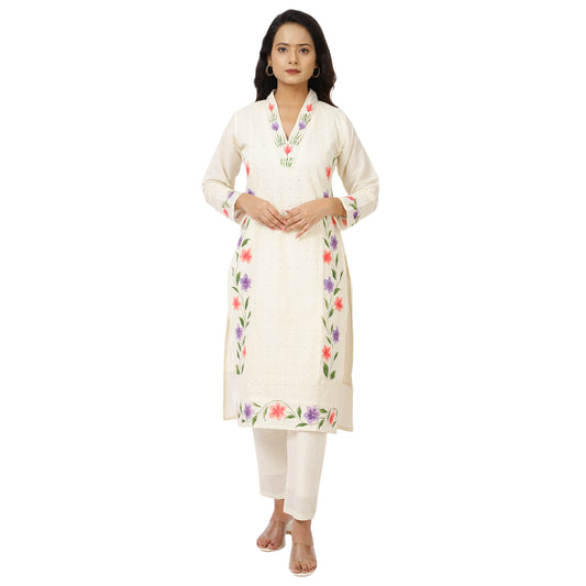 ZS Fashion Women's White Floral Embroidered Cotton Suit Set with Dupatta | Traditional Ethnic Wear | Kurta, Pants & Dupatta Set (IN, Alpha, 2XL, Standard, white)