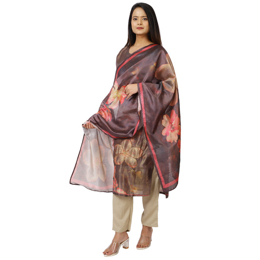 ZS Fashion Elegant Grey Kurta Set for Women – Floral Print with Coral Pink Flowers – Ethnic Indian Outfit