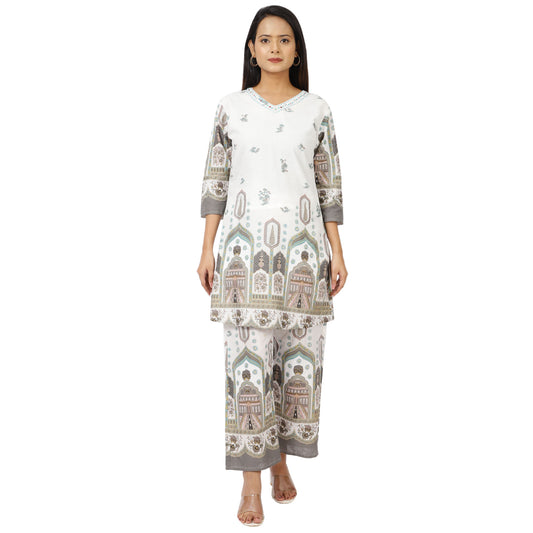 ZS Fashion white grey kurta palazzo set