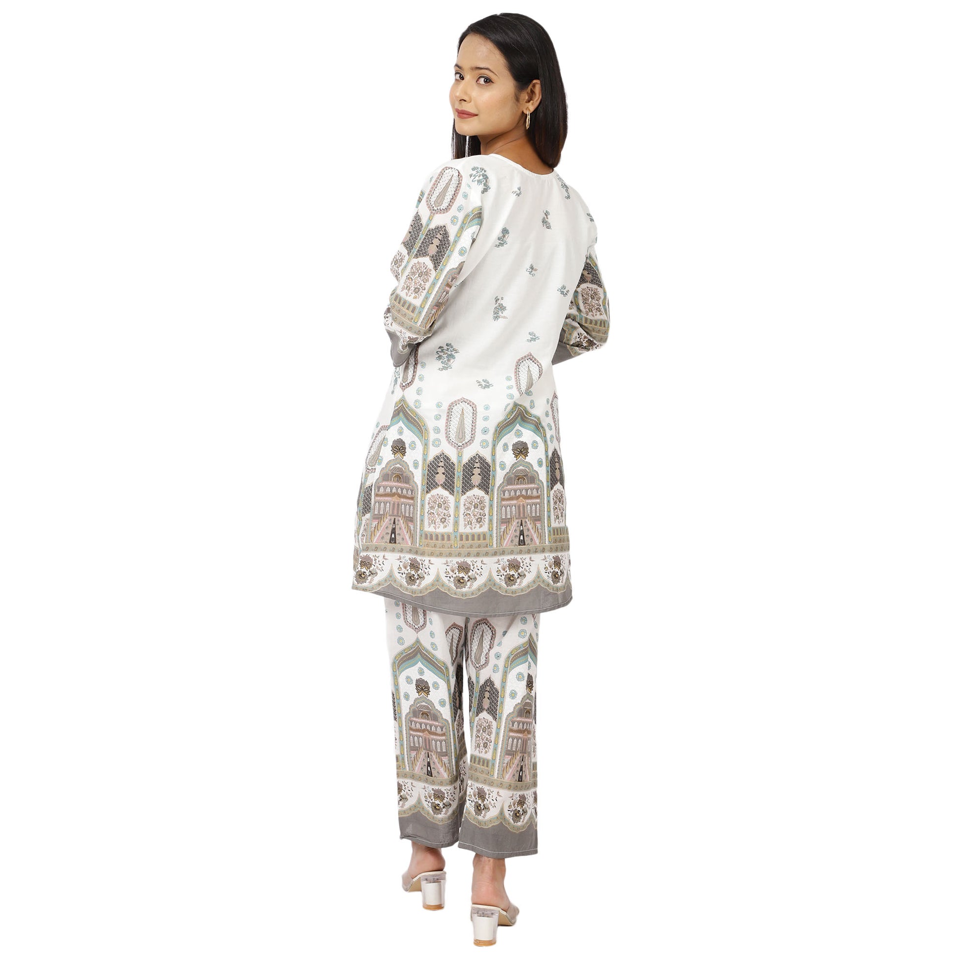Traditional white kurta palazzo outfit for women