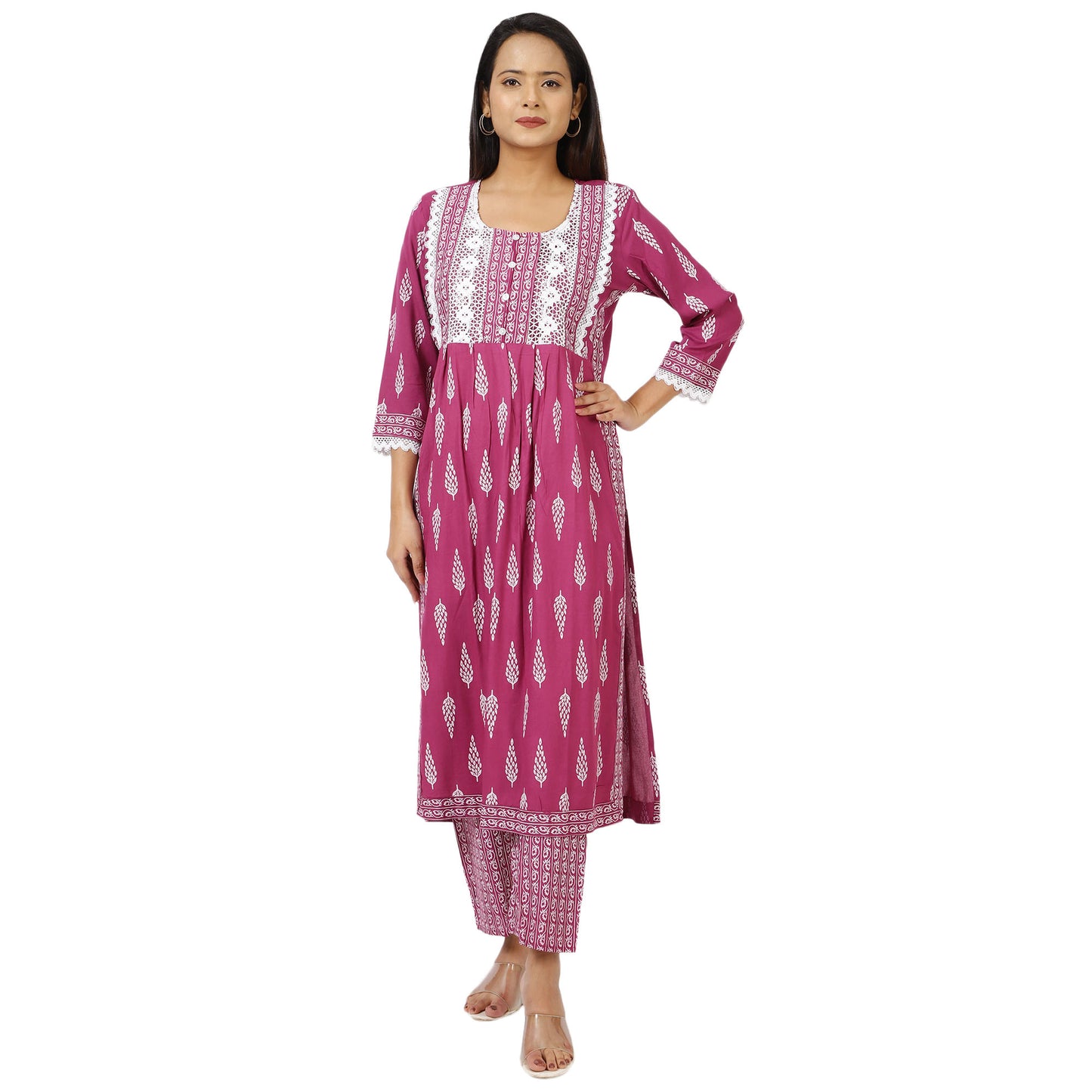 ZS Fashion magenta cotton kurta palazzo set front view