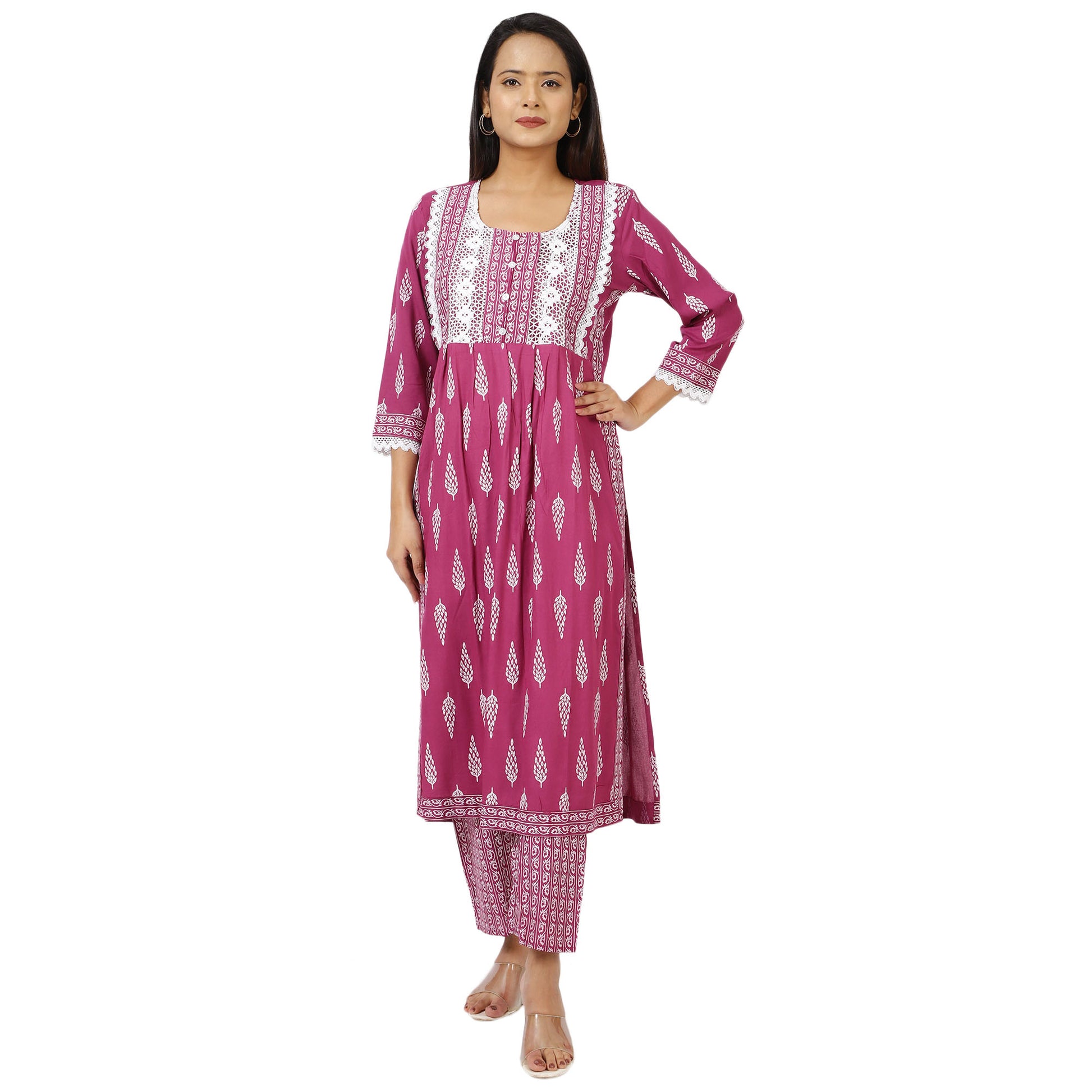 ZS Fashion magenta cotton kurta palazzo set front view