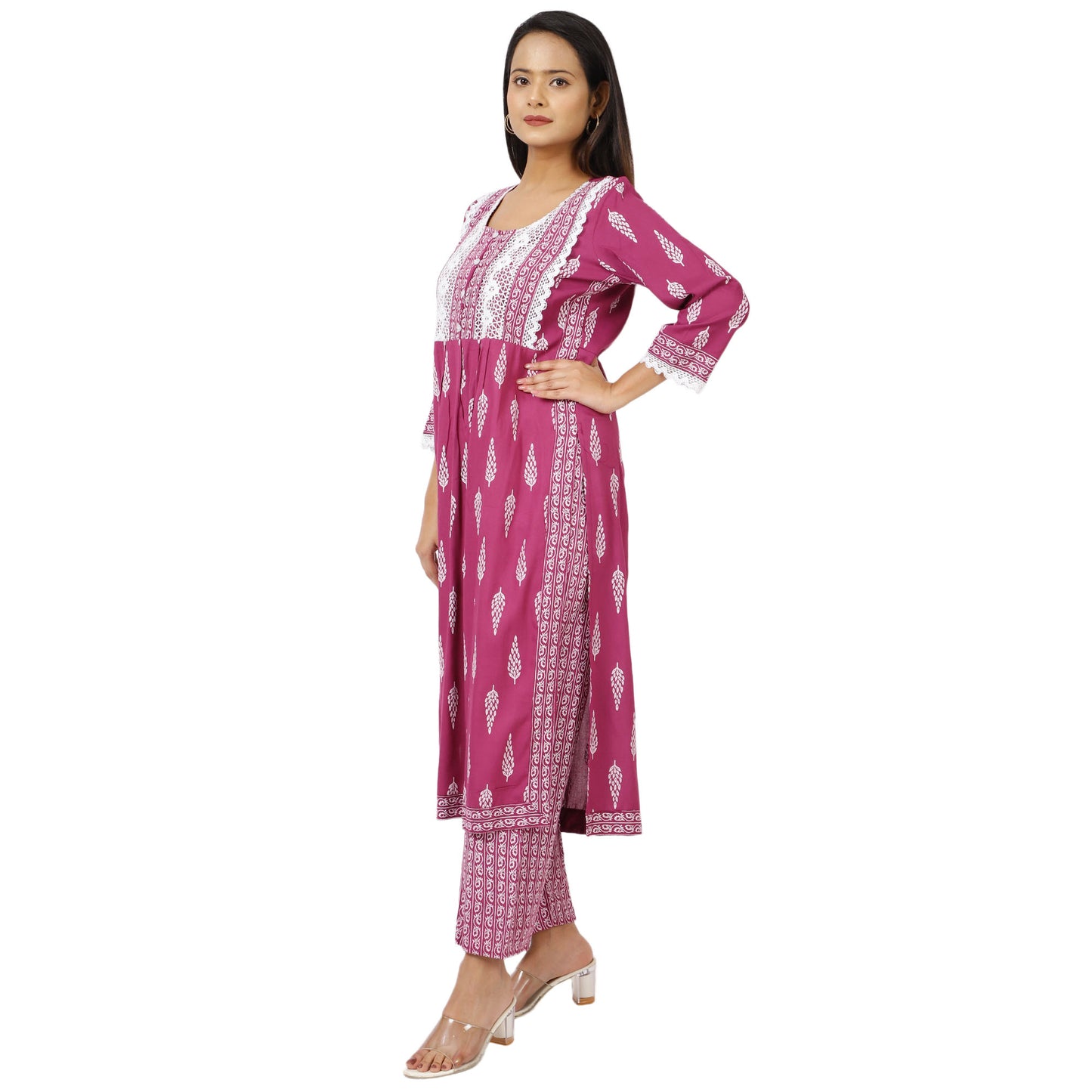 Magenta kurta palazzo set side profile