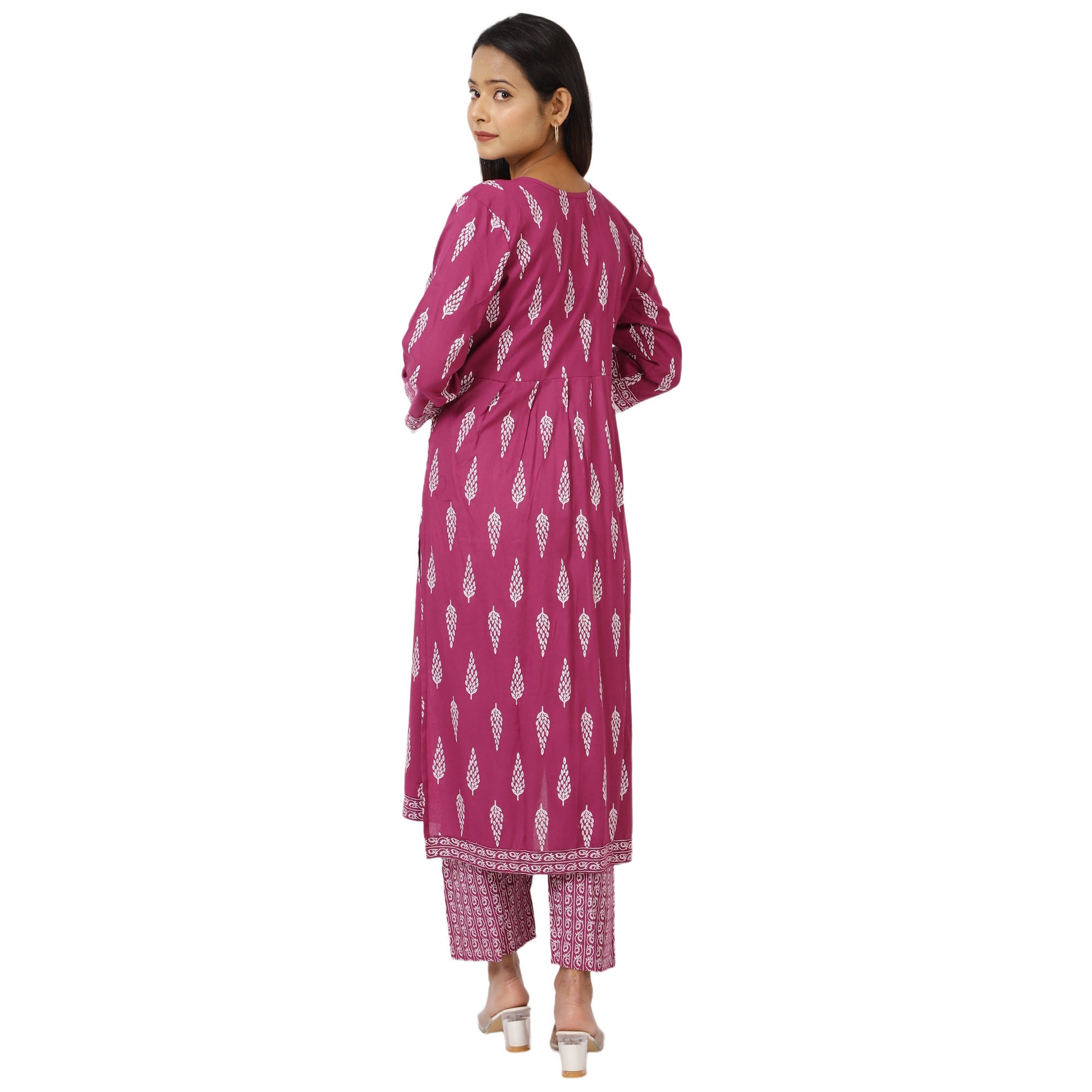 Women's printed cotton kurta with white design