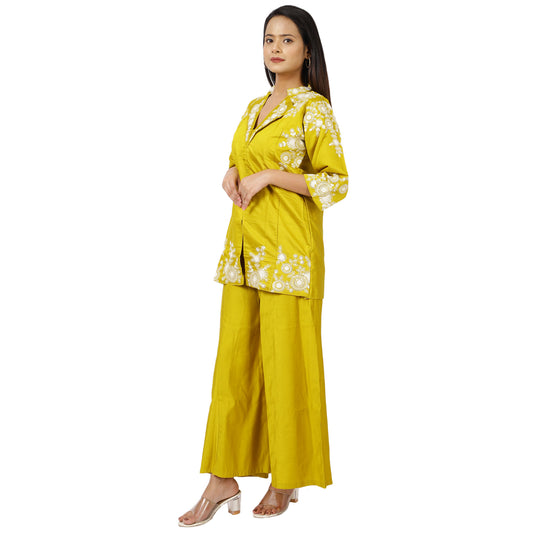ZS Fashion yellow cotton palazzo set for women
