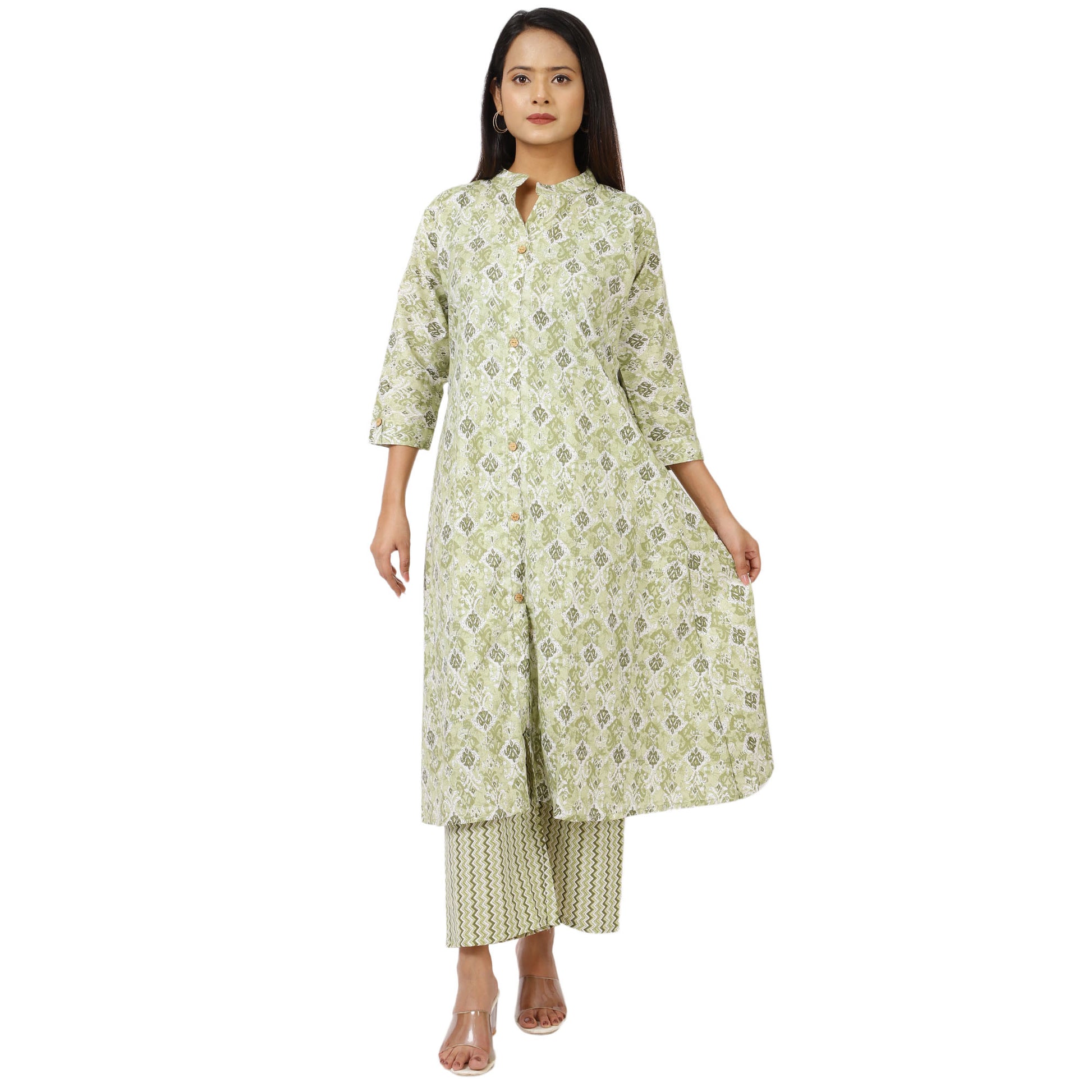 High Neck 3/4 Sleeve Cotton Kurta for Women