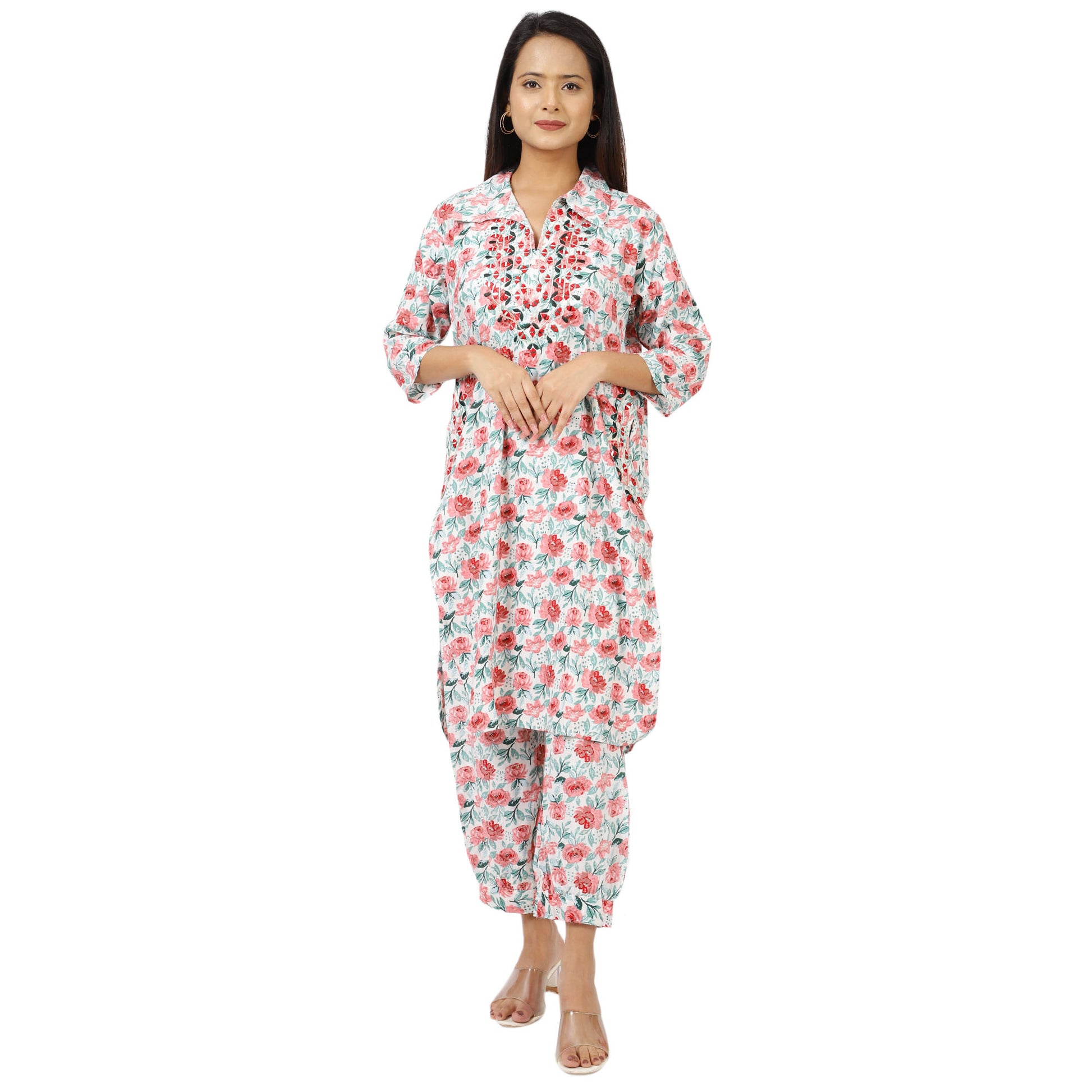Mint green floral design ethnic wear for women