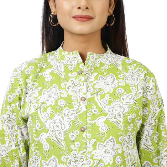 ZS Fashion Green Floral Cotton Kurta Set