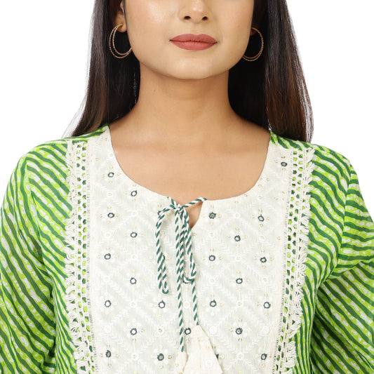 ZS Fashion Green Leheriya Maxi Dress