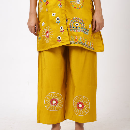 ZS Fashion Women's Ethnic Yellow Kurta and Pant Set, Soft Cotton Fabric with Embroidery, 3/4 Sleeve Design