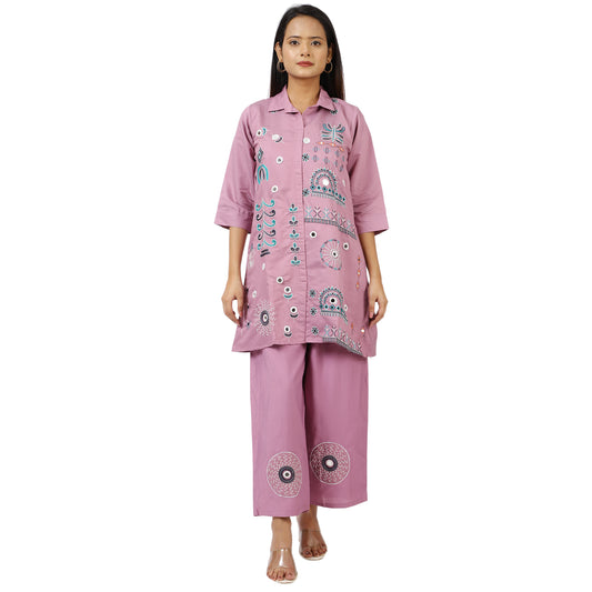 ZS Fashion Floral Embroidered Pink Kurta Pant Set for Women, Soft Cotton Fabric, Printed Design, 3/4 Sleeves